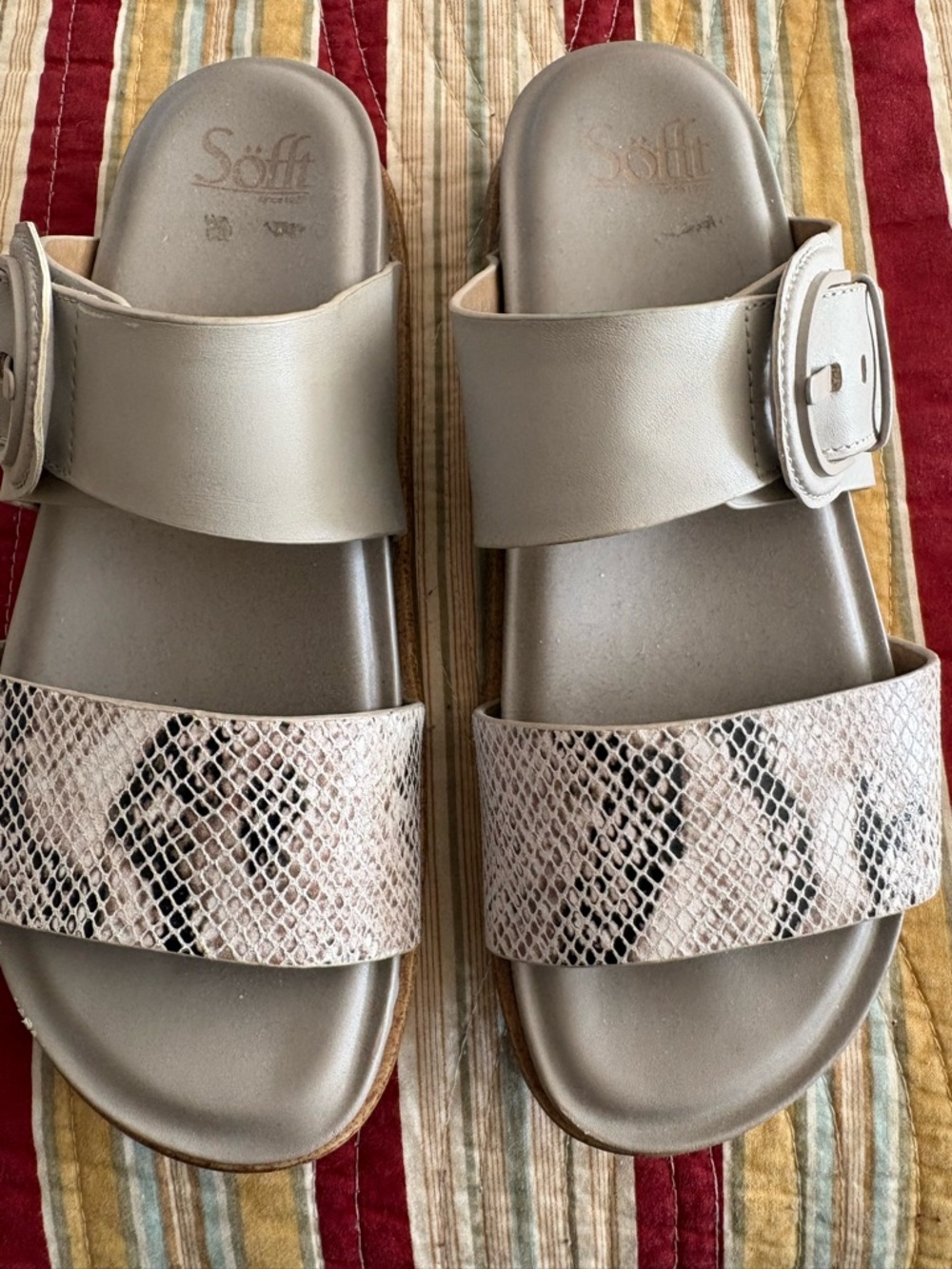 Sofft Neutral Gray Slide Sandal with Snakeskin Accent - Picture 3 of 4